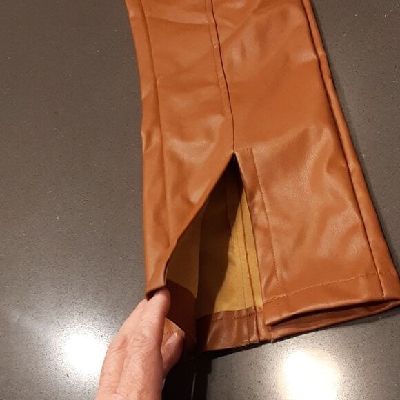 Brown Faux Leather Shirt and Pants Set - Picture 5 of 13